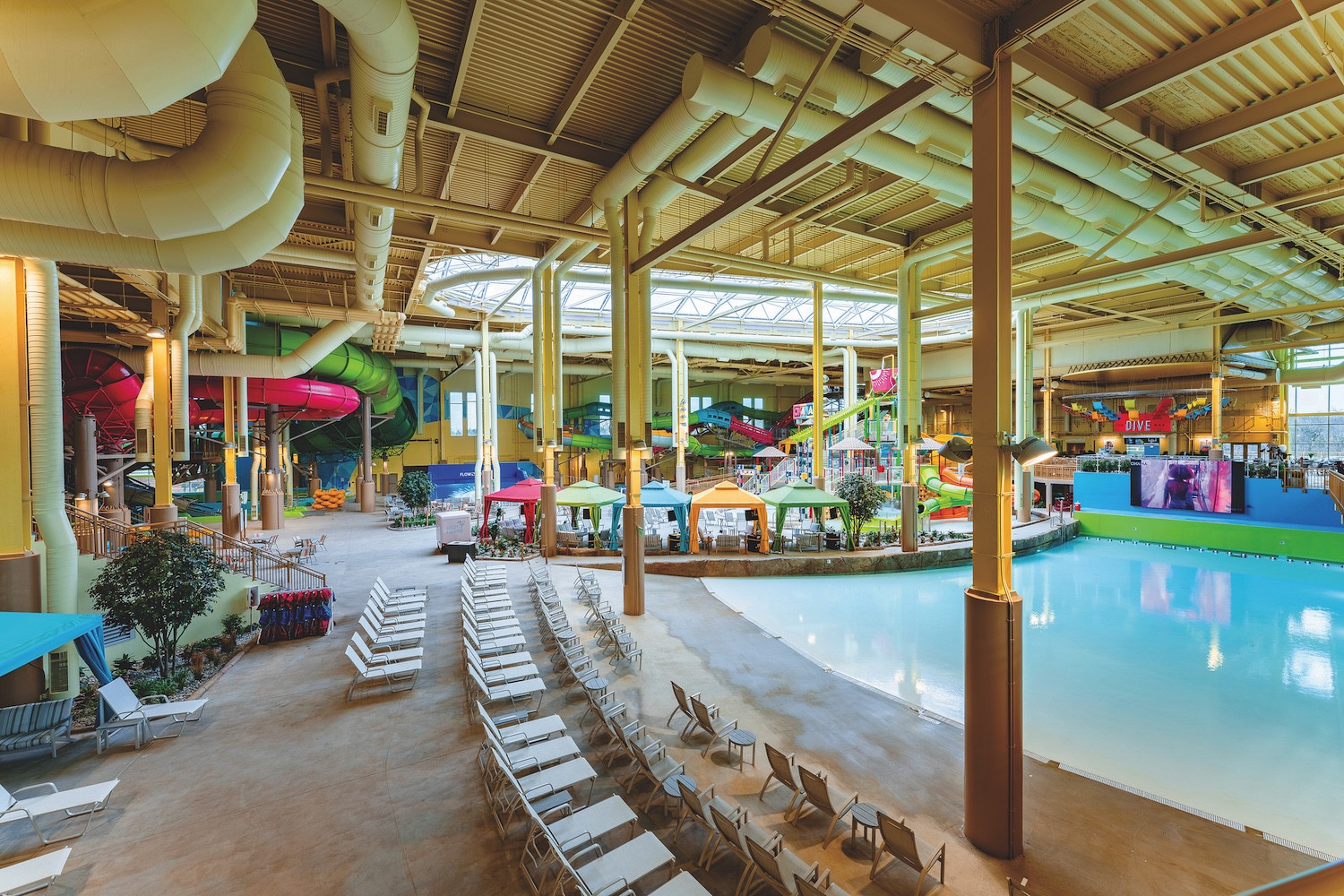 caption:The 100,000-square-foot indoor water park features luxury cabanas and premium seating. OKANA Resort & Indoor Waterpark. Photo courtesy OKANA Resort & Indoor Waterpark