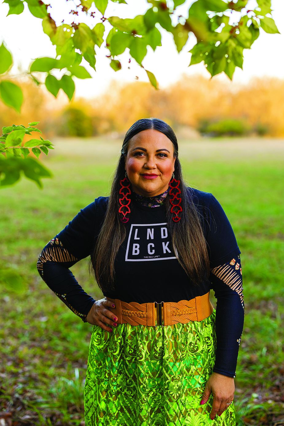 Ashley Crawford Dailey, at her husband’s family’s land on the Osage Nation reservation, acts as Burning Cedar’s land advisor. Photo by Valerie Wei-Haas