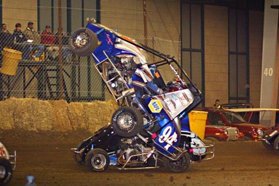 High speeds, and occasional wipeouts, are practically guaranteed during the micro sprint auto races at the Tulsa Shootout in Tulsa Expo Square. Photo courtesy Tulsa Shootout