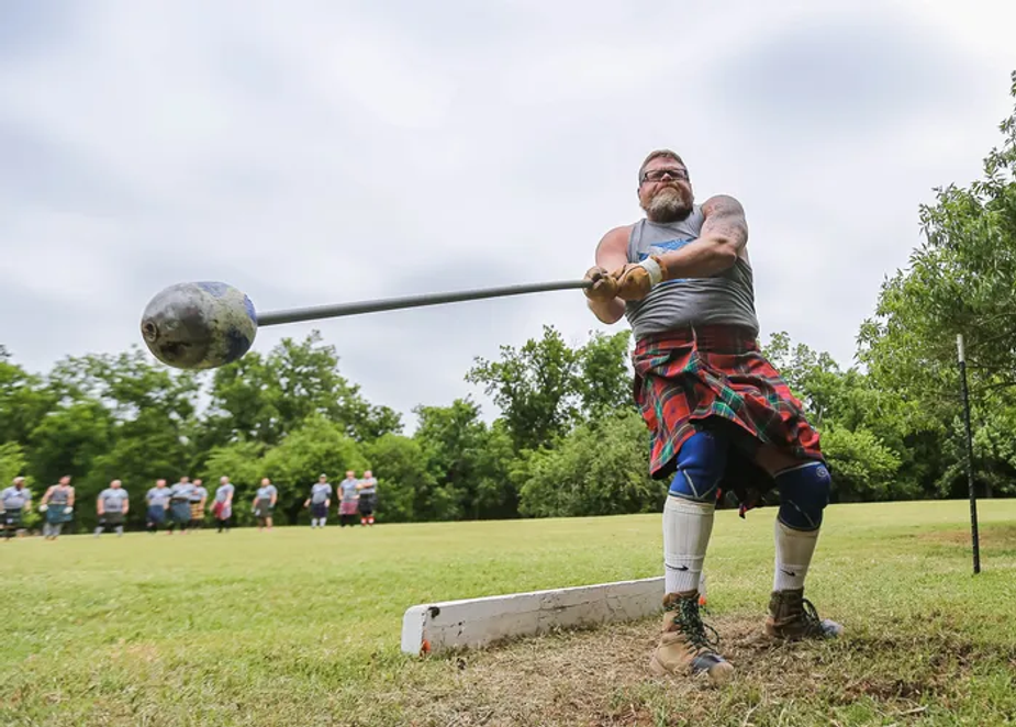 The caber toss and hammer throw are must-see events during the Stirling Classic Scottish Festival & Highland Games at Mollie Spencer Farm in Yukon. Photo courtesy Stirling Classic Scottish Festival & Highland Games