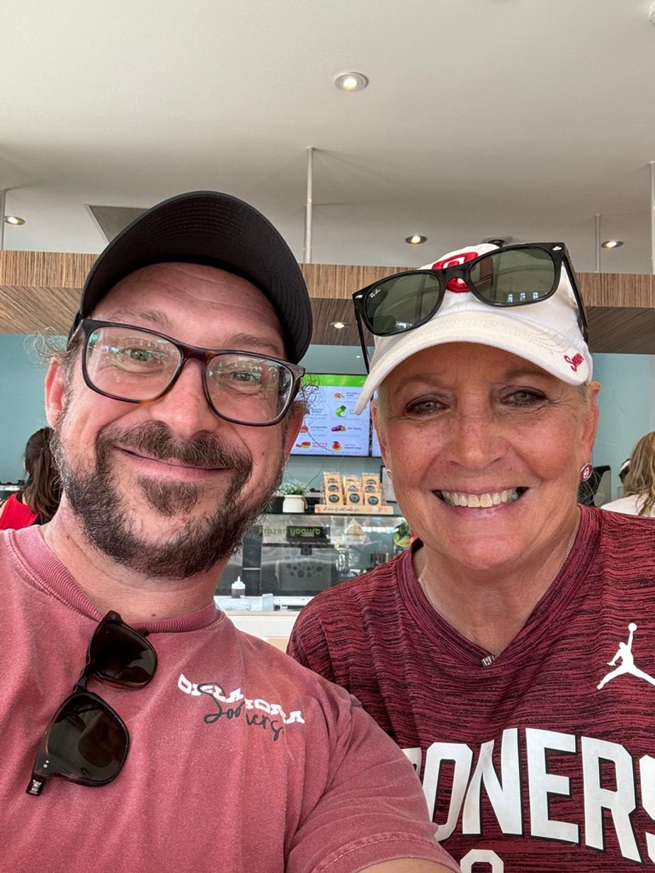 Nathan and his mother Kathy took in all the sights and sounds of OU's big game against Tennessee last week.