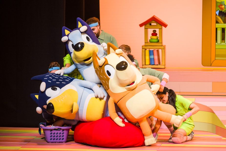 The family television phenomenon gets the big stage treatment for Bluey's Big Play, presented by OKC Broadway this week at Civic Center Music Hall. Photo courtesy Bluey's Big Play