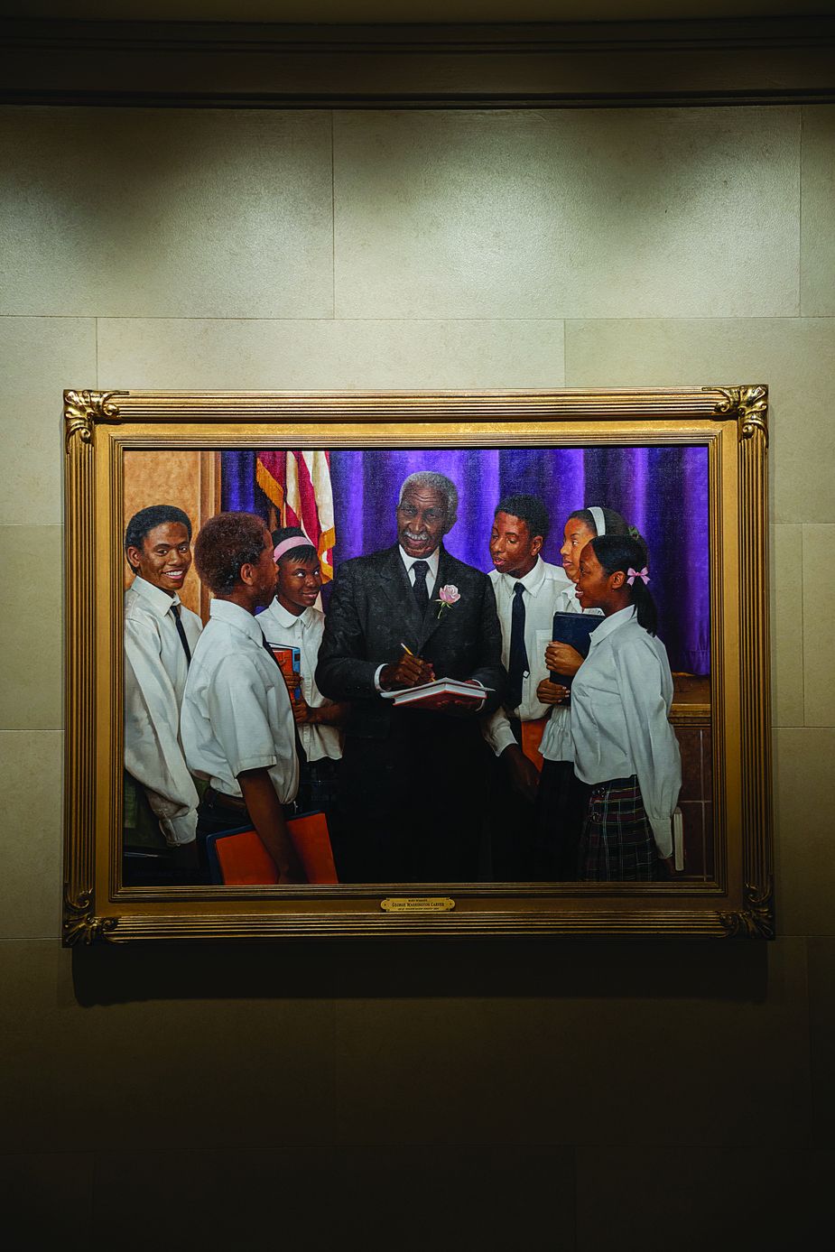 Mike Wimmer’s "George Washington Carver" in Tulsa is one of several works honoring black leaders in a first-floor gallery. Photo courtesy Oklahoma Legislative Service Bureau