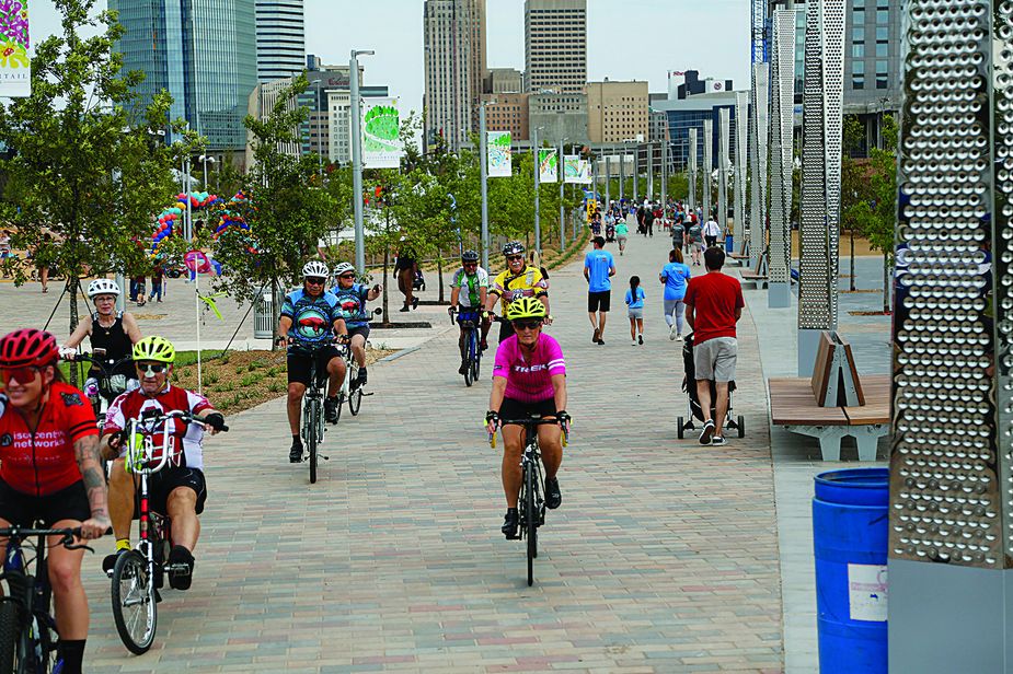 With trails and paths that wind throughout the park, cycling at Scissortail is a breeze. Photo by Alonzo Adams