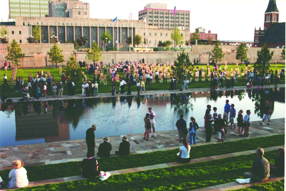 Thousands of people came to the opening of the Oklahoma City Memorial & Museum on February 19, 2001. Photo by Oklahoma City National Memorial & Museum.