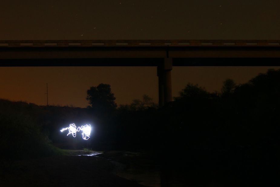  We didn't find a spirit at Dead Woman's Crossing, so we painted one with a flashlight. Photo by Nathan Gunter