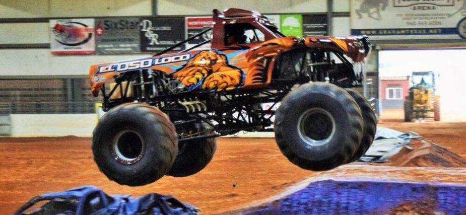 Whether they use the whole seat or just the edge, fans won't want to miss El Oso Loco and others at Monster Truck Wars in Duncan. Photo by Toon Raider Studios
