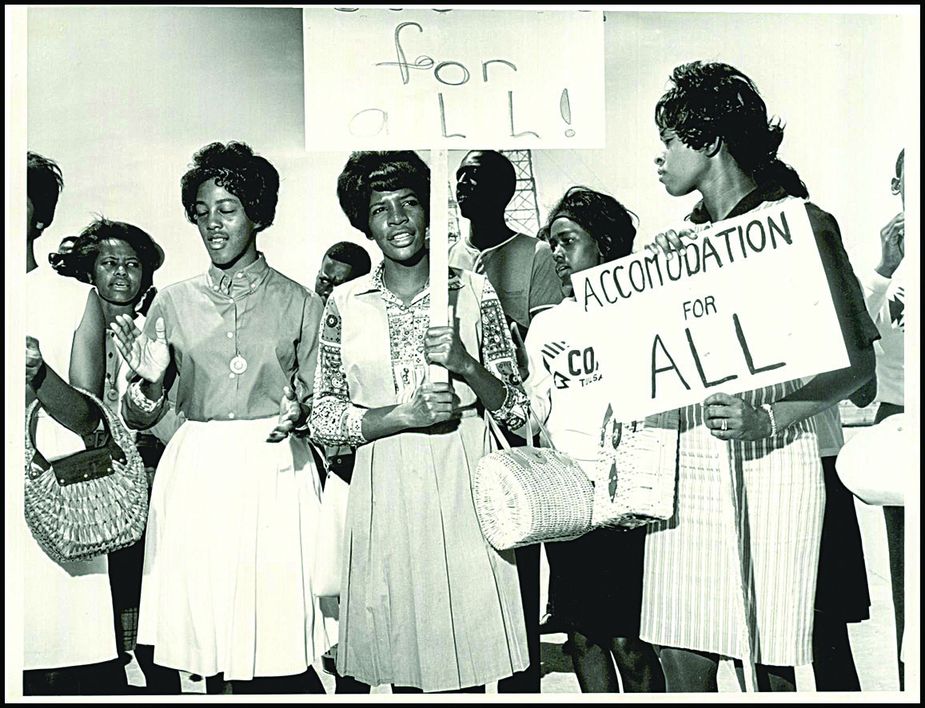 A civil rights march on June 6, 1964, at the State Capitol drew around 150 marchers both black and white. Photo courtesy Oklahoma Historical Society