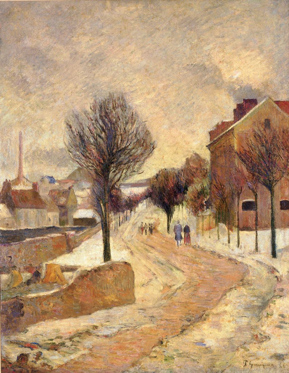 Suburb under Snow (Winter Day) was painted in 1886 by Paul Gauguin and is displayed at OU’s Fred Jones Jr. Museum of Art with other works from The Aaron M. and Clara Weitzenhoffer Collection. Fred Jones Jr. Museum of Art, The University of Oklahoma, Norman; Aaron M. and Clara Weitzenhoffer Bequest, 2000