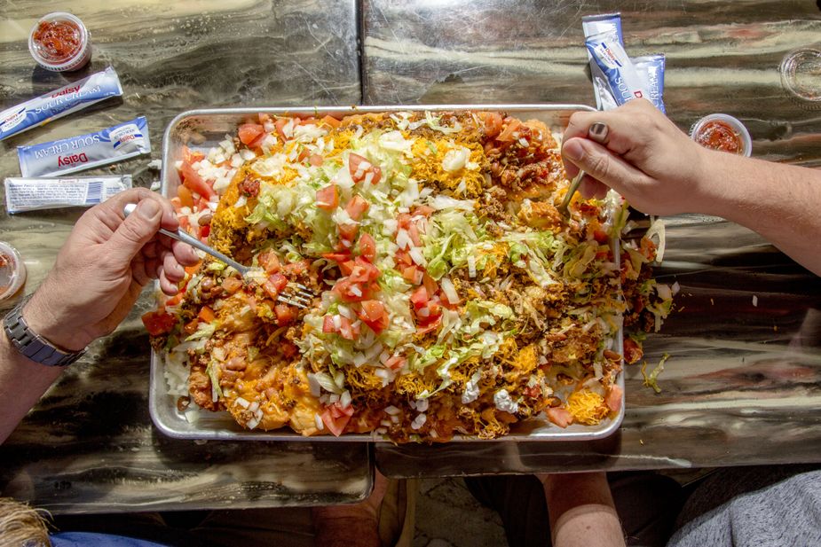 Any guest wishing to tackle The Miller Grill's Indian Taco Challenge must call twenty-four hours in advance, start before 6:30 p.m., and finish in an hour solo or in forty-five minutes if working with a partner. Photo by Lori Duckworth