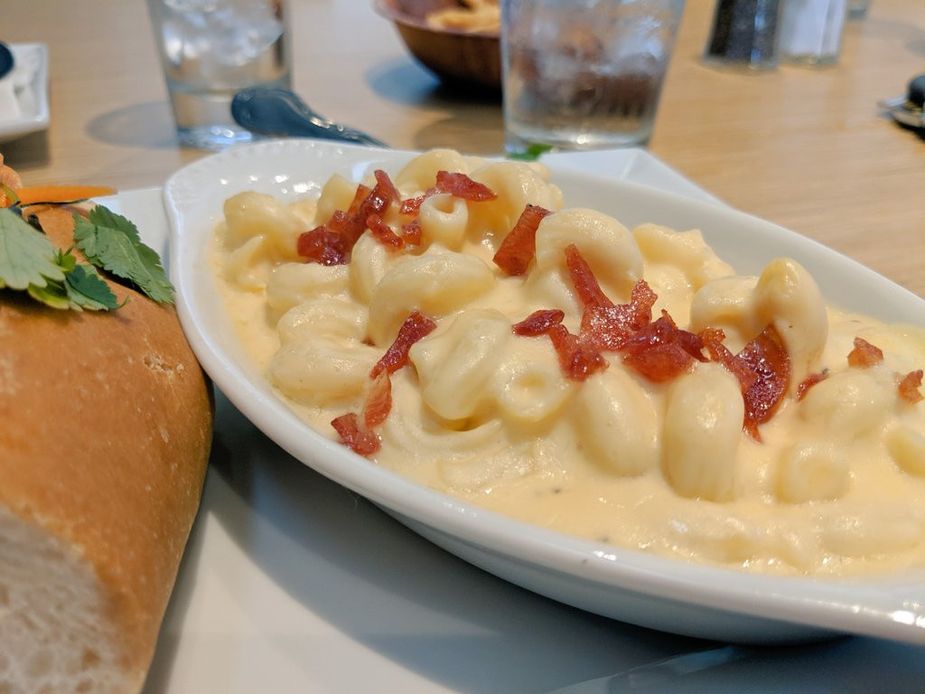 Mac (technically cavatappi) and cheese from the new Rivière Modern Bánh Mì in Oklahoma City. Photo by Greg Elwell.