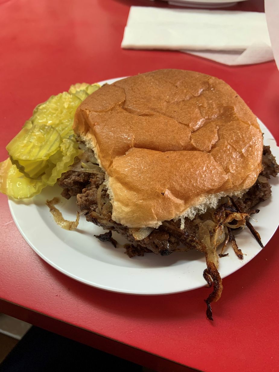 The double onion burger with cheese at Robert's Grill in El Reno. Photo by Ben Luschen