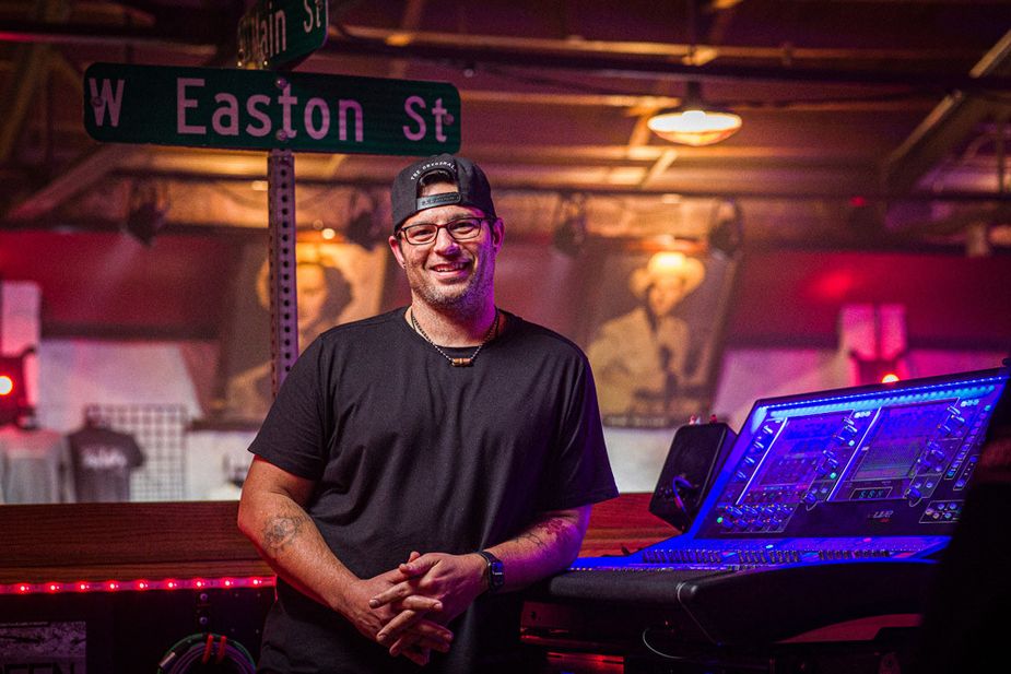 From an elevated booth at the back of the house, audio engineer Jeremy Grodhaus oversees the sound for every show at Cain’s. Photo by Shane Bevel