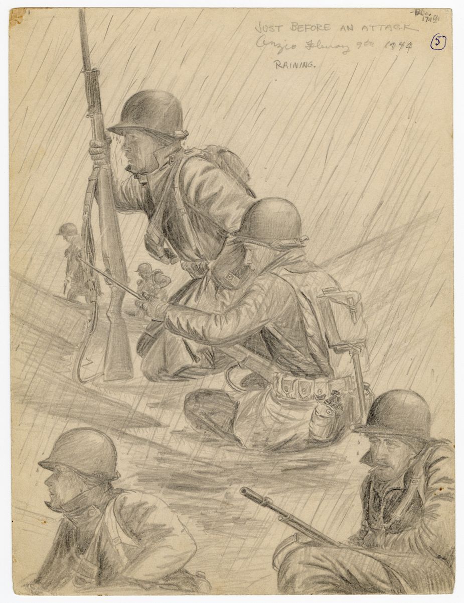 “Just Before An Attack,” Brummett Echohawk, Pawnee, Pencil