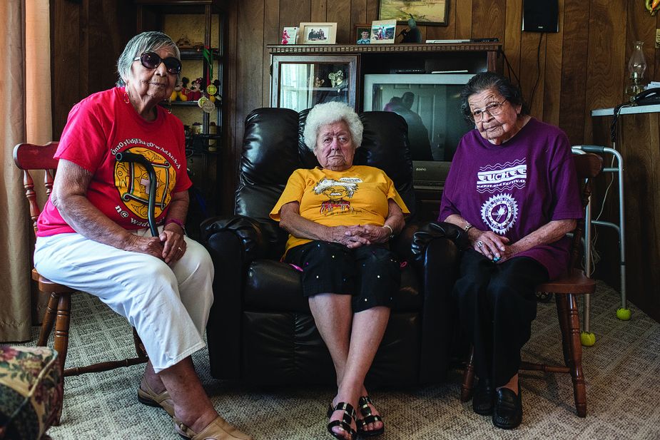 From left, Maxine Wildcat Barnett, Vada Tiger Nichwander, and Martha Wildcat Squire were the only remaining native speakers of the Yuchi language. Since the story was published, Squire passed away in 2018.