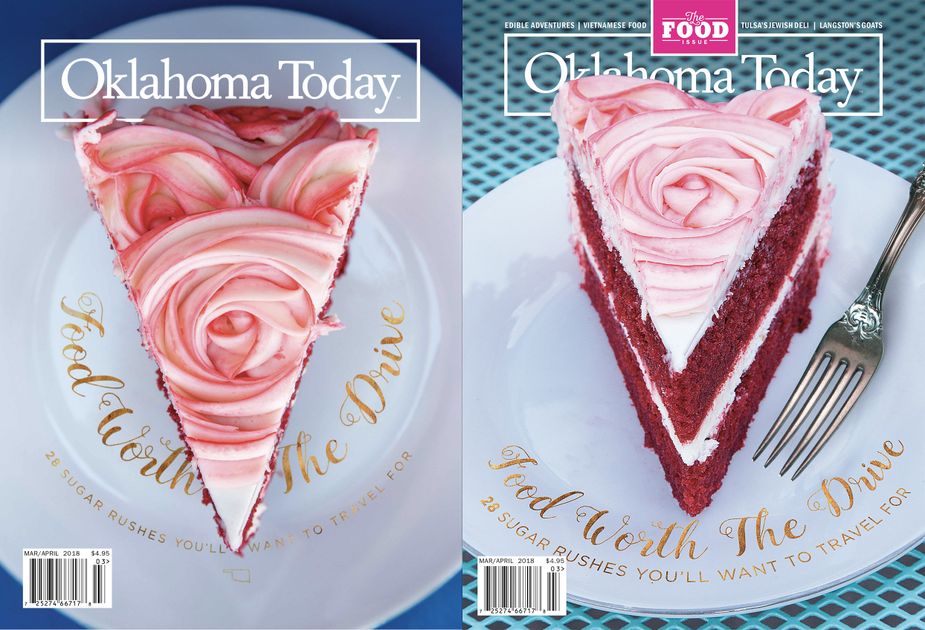 Two cakes, two covers with subtle but important changes. The published cover is on the right; both photographs are by Lori Duckworth.