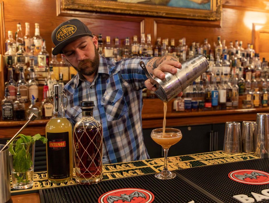 Bar manager Matt Ramesh works on a new cocktail at McClintock Saloon & Chop House. Photo by Lori Duckworth