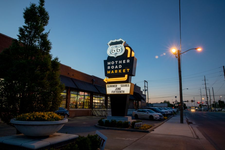 Even after the sun sets, Mother Road Market is the place to be for almost every style of food.Photo by Lori Duckworth