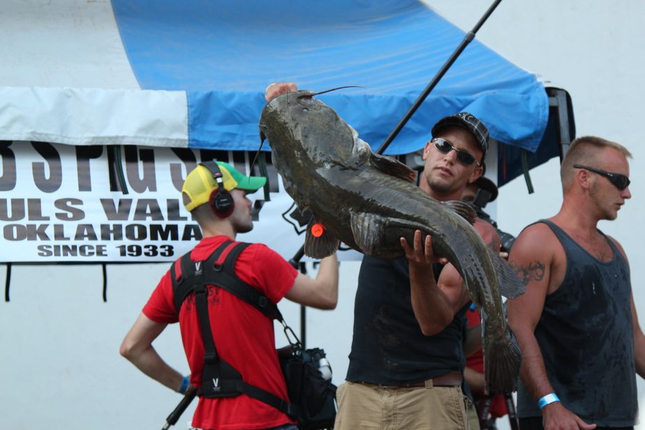 Go mana a pez and take on a catfish in combat at the Okie Noodling Tournament in Pauls Valley. Photo by Nathan Gunter