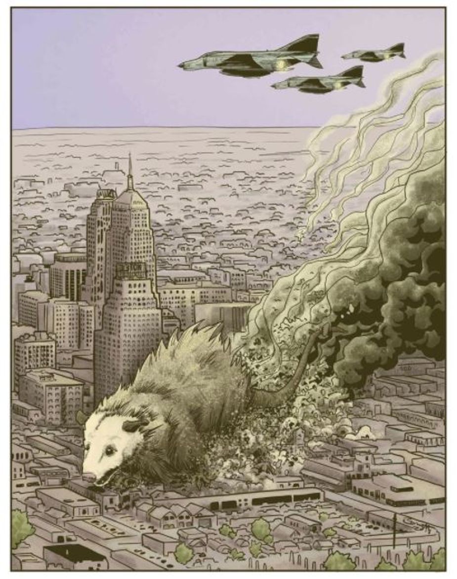Prints of "Oklahoma Kaiju" by local artist Jerry Bennett are for sale in Tulsa's Wild at Art online gallery sale.