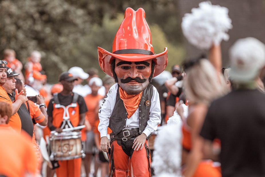 Cowboys mascot Pistol Pete moseys along the streets of downtown Stillwater on game days. Photo courtesy Bruce Waterfield/OSU Athletics