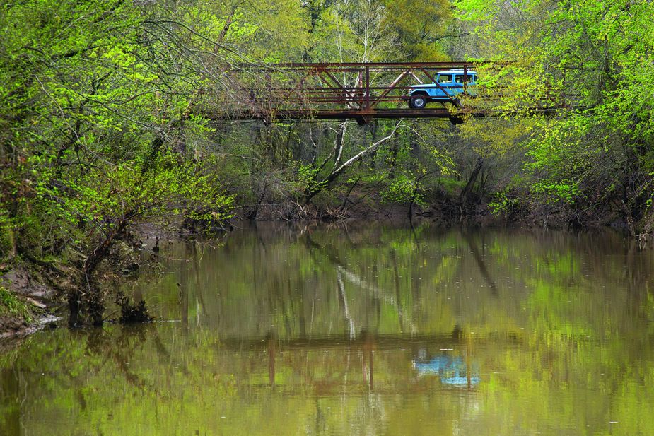 The Brazil Creek Bridge in LeFlore County is a pony truss span over a scenic spot near what was a nineteenth-century mail station.