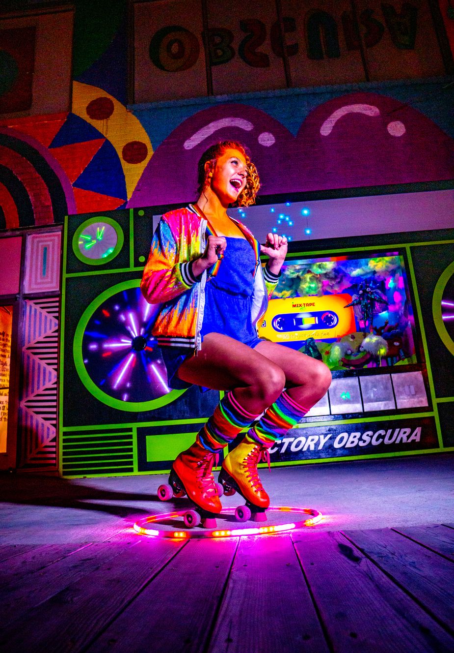 Perpetual Motion dancer Stormi Luney performs in front of Factory Obscura's Mix-Tape for "REWIND." Photo by Todd Clark