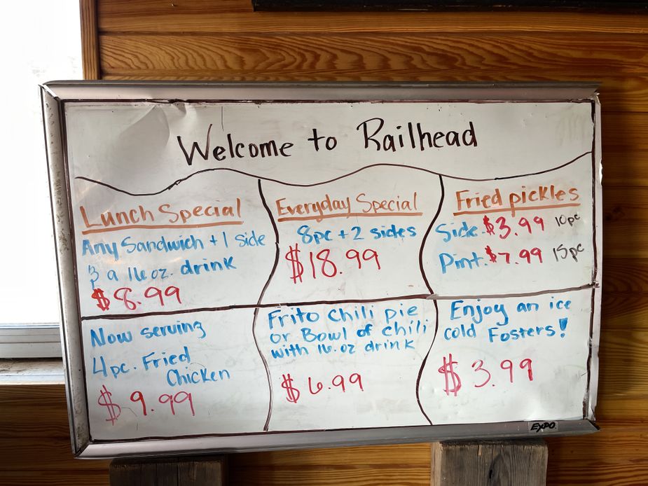 Find daily specials at Railhead BBQ on the dry-erase board. Photo by Nathan Gunter