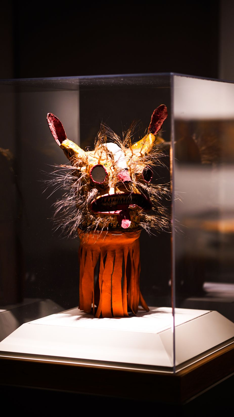 This Nahua "el tigre" mask was made in the Mexican state of Guerrero around 1985 and is worn during festival dances to represent a jaguar character. Photo by Laci Schwoegler/Retrospec Films