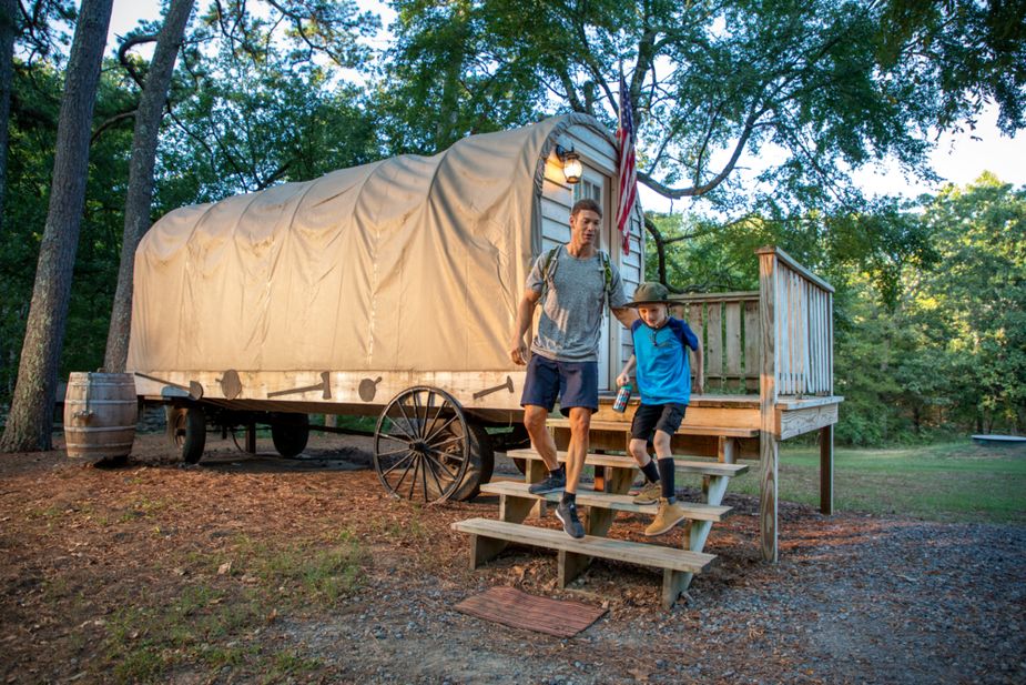 While the Robbers Cave State Park no longer offers the wagon experience Karlie wrote about, guests to the park can still rent a stay in an upscale covered-wagon overnight. Photo by Lori Duckworth / Oklahoma Tourism