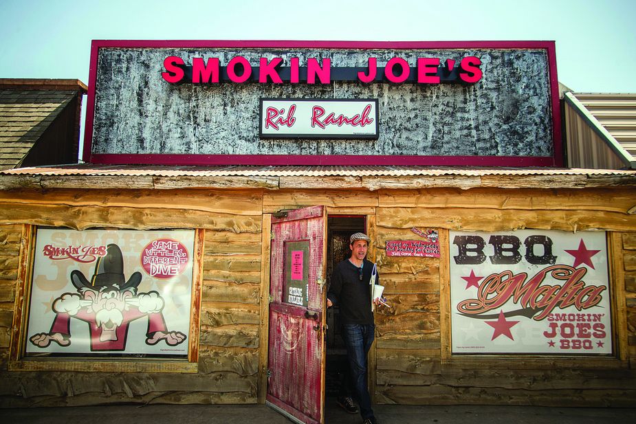 Reid fuels up on barbecue at Smokin’ Joe’s Rib Ranch in Rush Springs.