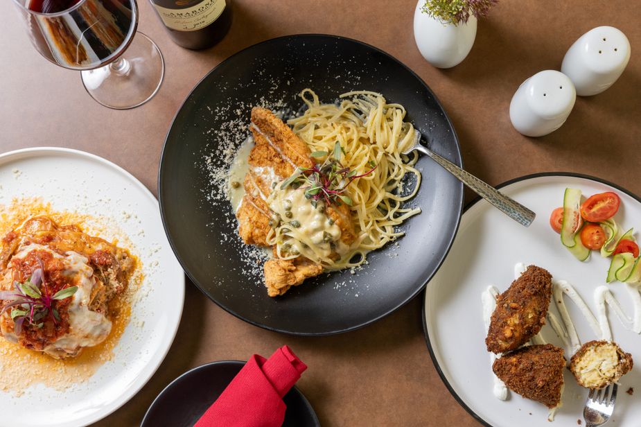  The crispy chicken piccata with a lemony cream sauce speckled with capers is served on a bed of fettucine noodles. Photo by Valerie Wei-Haas