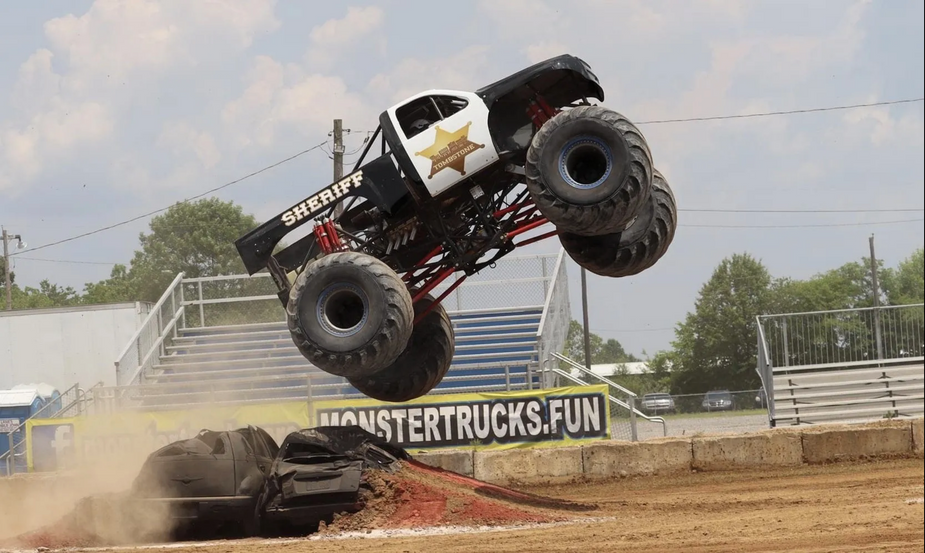 Trucks like The Sheriff will defy gravity and drop plenty of jaws during the Duncan Monster Truck Wars at Stephens County Fairgrounds. Photo courtesy Monster Truck Wars