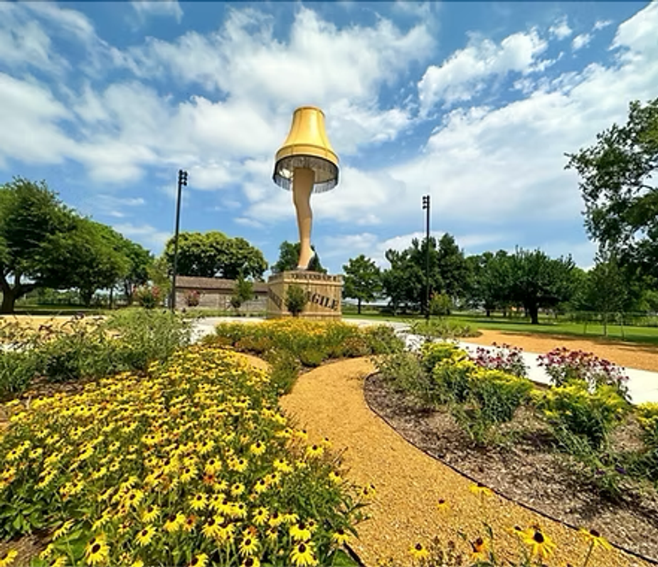 Head to Chickasha's iconic leg lamp this Saturday for the coolest summer party around—the Christmas Cooldown Block Party. Photo courtesy Chickasha Chamber of Commerce