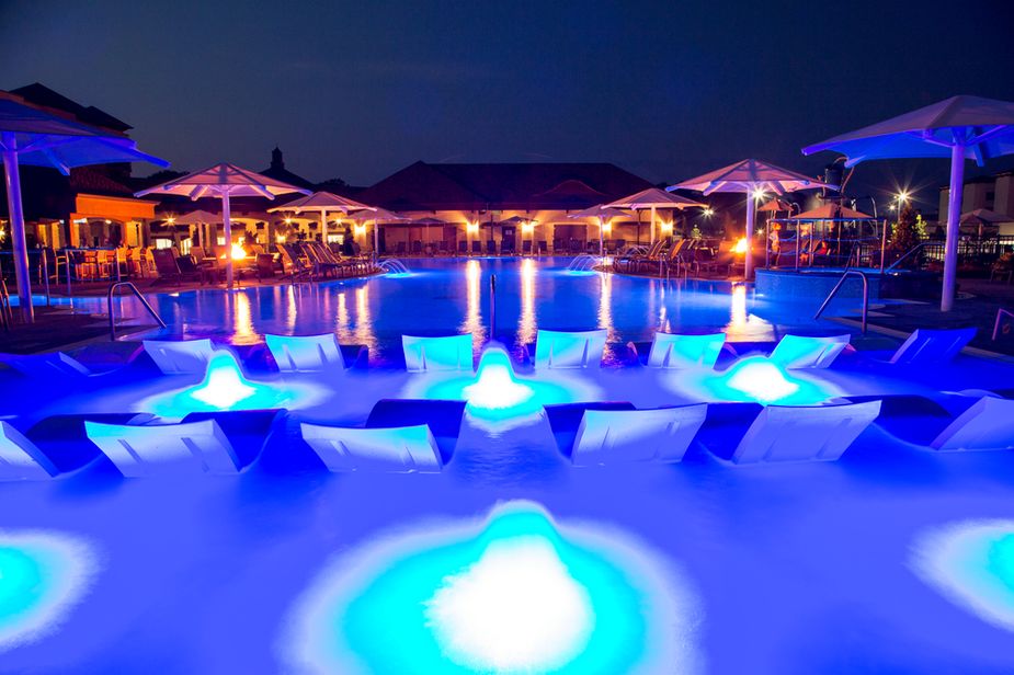 Inspiration for the pool at Shangri-La Resort on Monkey Island came from resorts in the Caribbean.