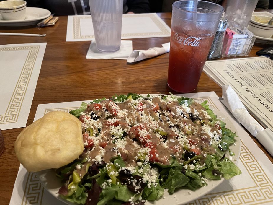 A salad and roll from The Soda Fountain Eatery in Anadarko. Photo by Kiersten Stone