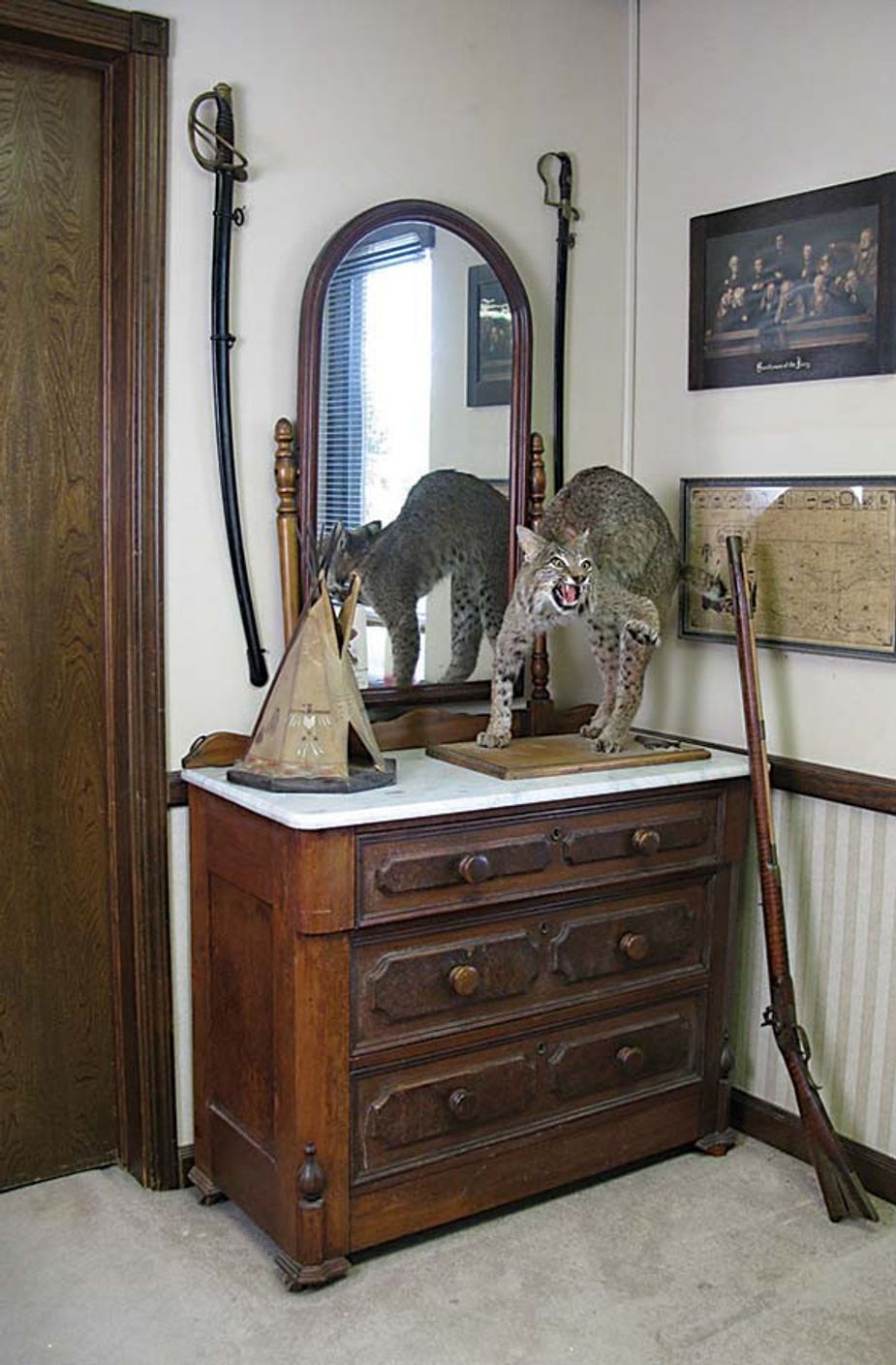 Owned by Fred Shaeffer of Norman, this dresser was part of a five-piece bedroom set that once belonged to Temple Houston. Prior to that, it was General George Custer’s. Photo by Steven Walker.