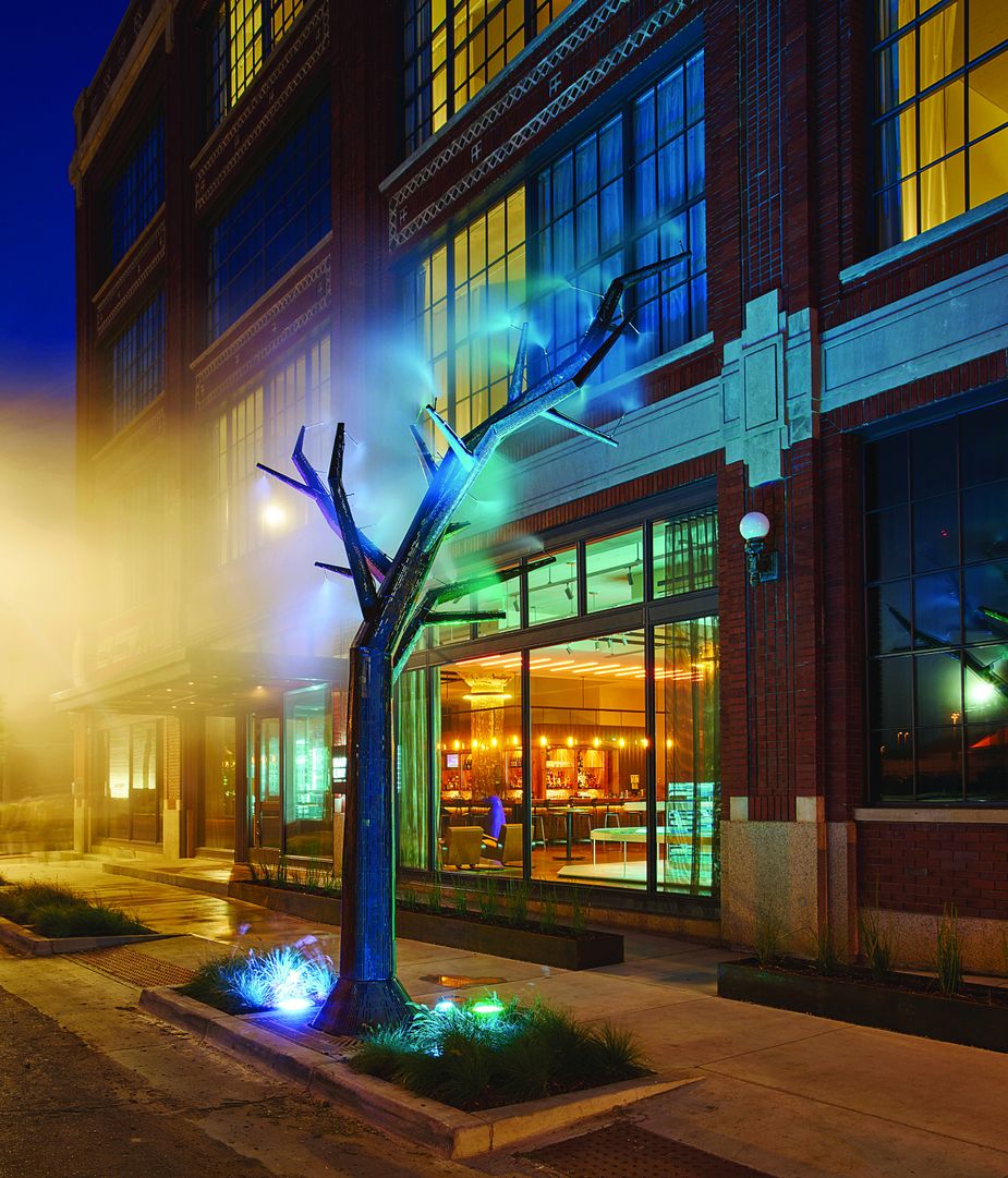 The Woozy Blossom installation gives visitors a preview of the contemporary art experience they’ll have inside 21c Museum Hotel in Oklahoma City.  Photo by 21c Museum Hotels