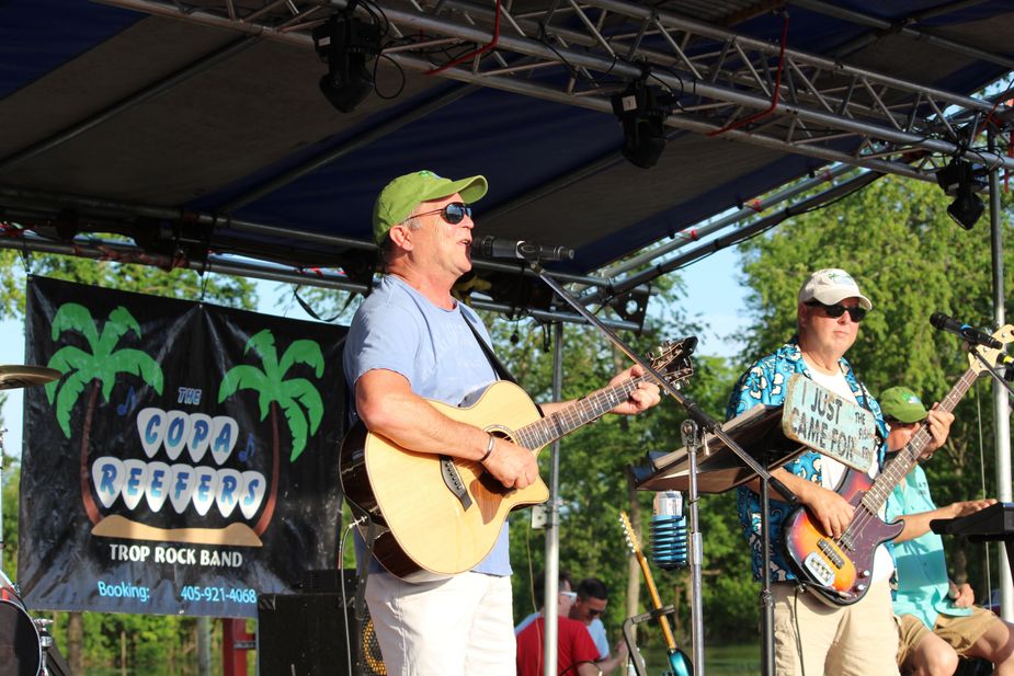 Copa Reefer Band plays its brand of "trop rock" at Toes in the Grand music festival in Grove. Photo by Connie King.