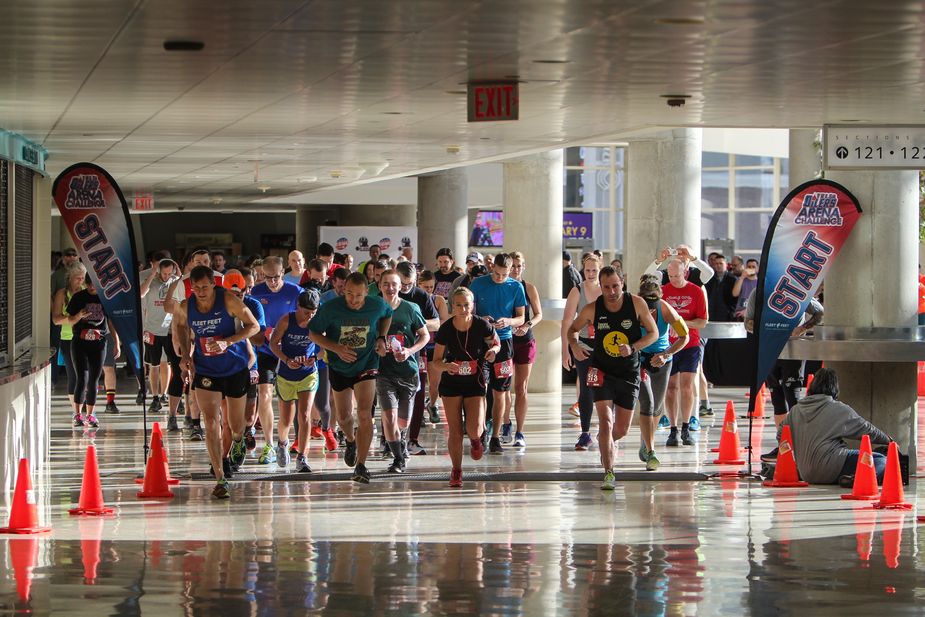 It might be a bit too chilly for most outdoor running events, but the Tulsa Oilers Arena Challenge gets people moving inside a sports facility. Photo courtesy Fleet Feet Tulsa