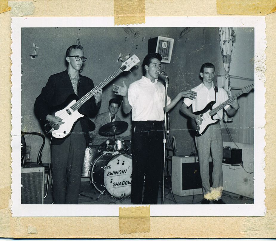 The Swingin’ Shadows, left to right: Carl Radle on bass, Jimmy Karstein, Jimmy Markham, and Tommy Crook performed regularly around Tulsa during the late 1950s and early ’60s. Photo courtesy OHS/OKPOP Museum Collections