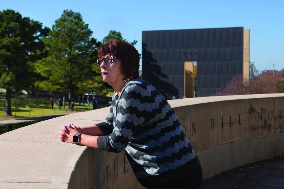 Terri Watkins, photographed near the Survivor Tree, was an investigative reporter for KOCO-TV and was early on the scene of the bombing. Photo by John Jernigan.