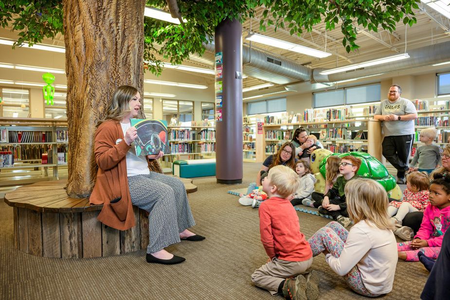 The reading tree in the children’s area of the  Patrick Lynch Public Library in Poteau adds an extra sense of awe to literary activities. Photo courtesy Jason Ward