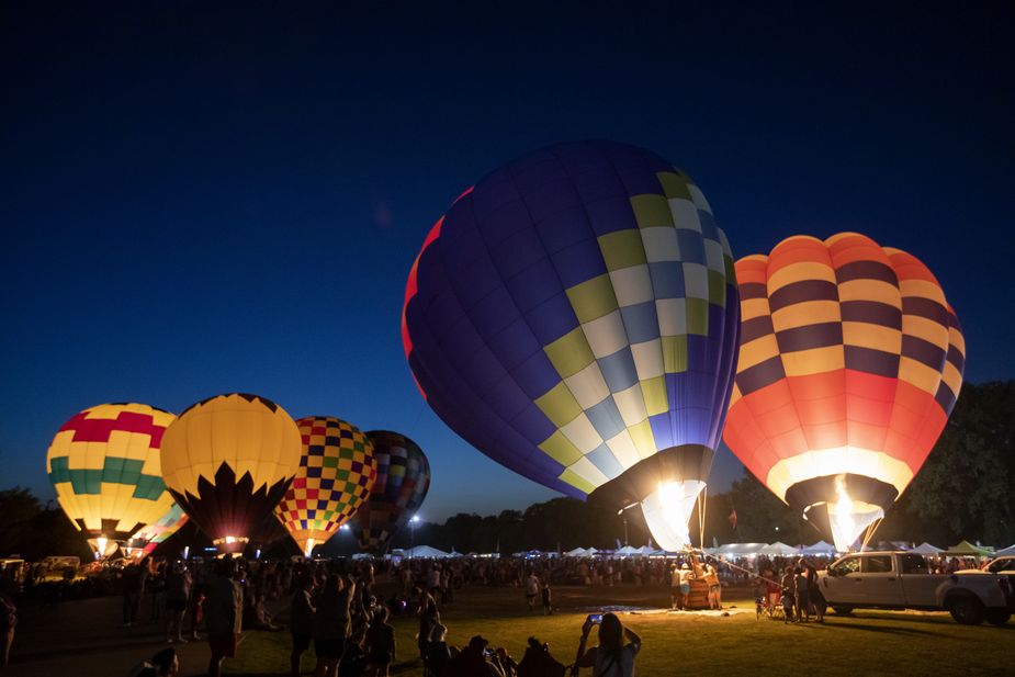 Colorful hot air balloons will light up the night during the FireLake Fireflight Balloon Festival August 7-8 in Shawnee. Photo courtesy Citizen Potawatomi Nation
