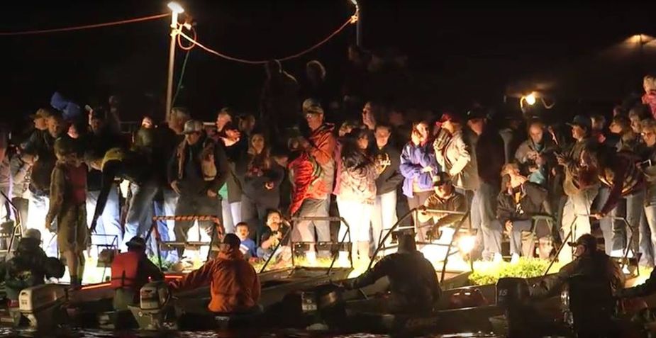 Using trident-like spears, fisherman will pull up some beauts at the Lake Eucha Gigging Tournament in Jay. Photo by OsiyoTV