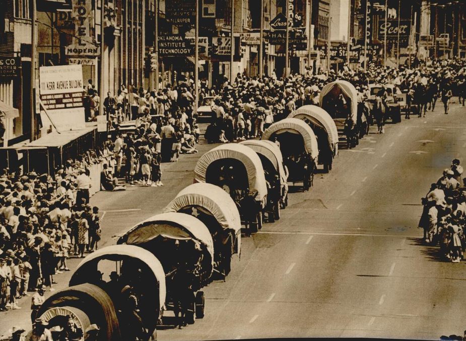 A giant parade in celebration of the opening kicked off in downtown Oklahoma City and traveled to the museum in June 1965. Jim Argo/Oklahoma Historical Society