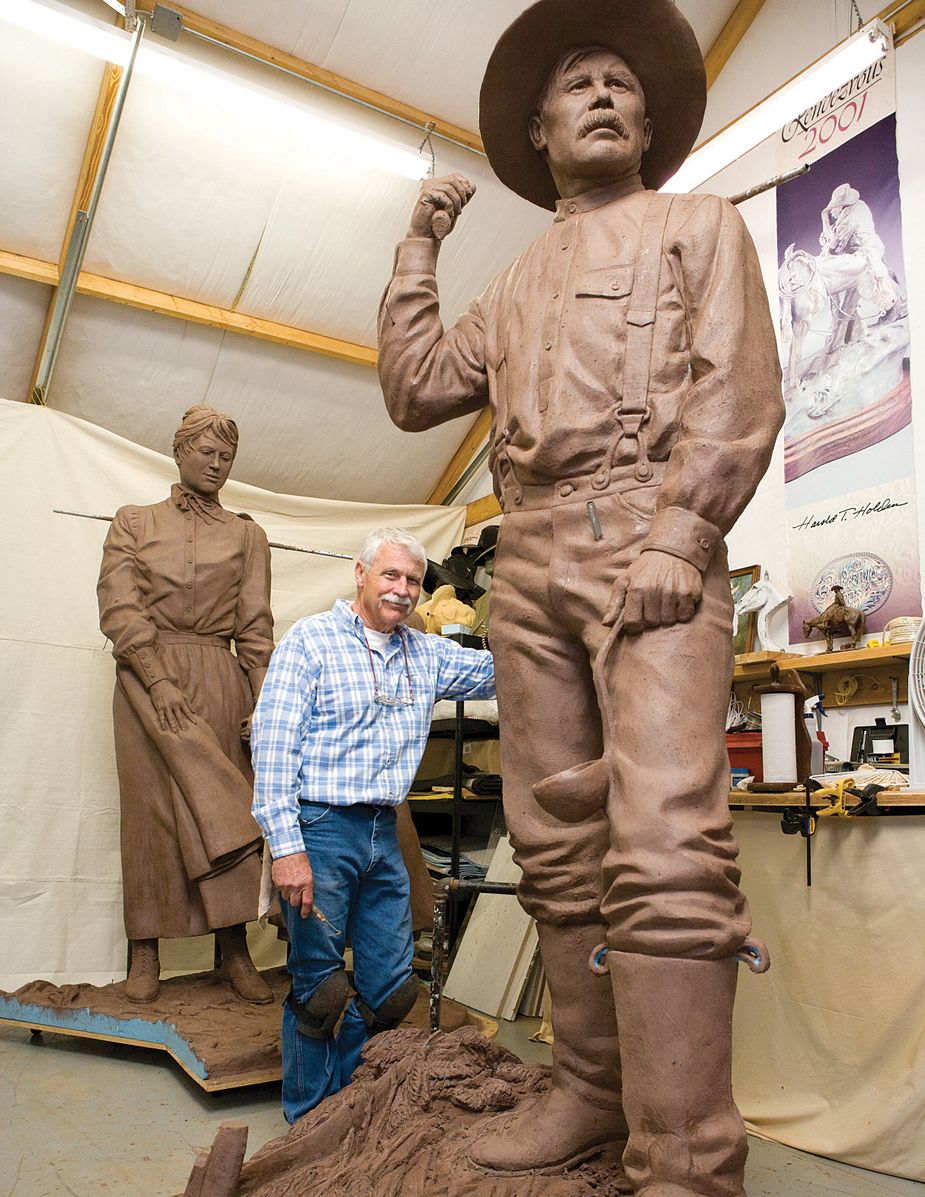 Harold Holden’s sculpture *Homesteaders* is on display at the Cherokee Strip Regional Heritage Center in Enid. Photo courtesy Oklahoma State University