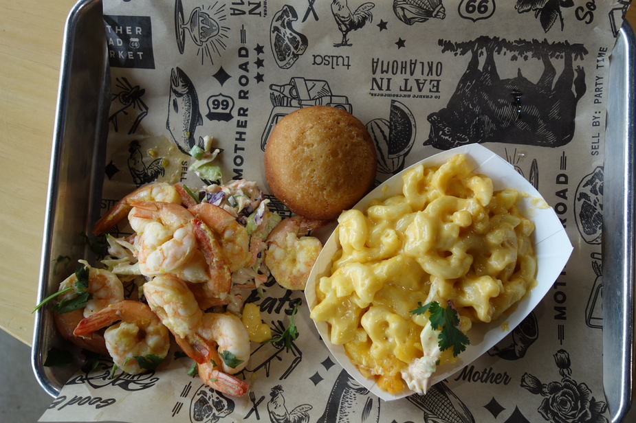 Mac and Cheese from Nice Guys Shrimp Shack at Mother Road Market in Tulsa rounds out a good meal. Photo by Megan Rossman