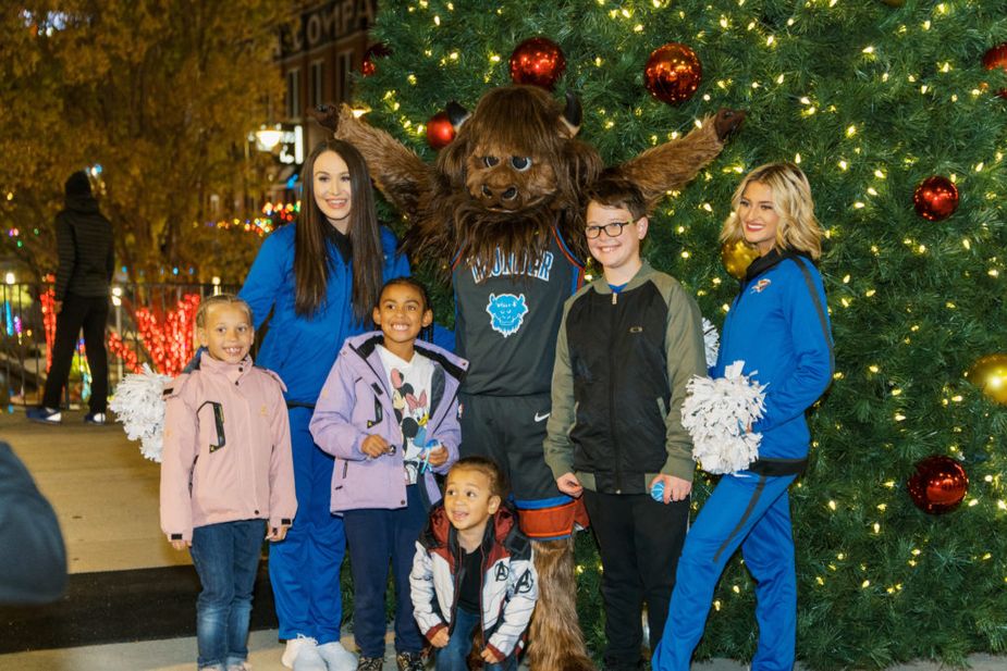 Expect Oklahoma City Thunder mascot Rumble to be among many making guest appearances at the Oklahoma City Tree Lighting Festival. Photo courtesy Downtown Oklahoma City Partnership