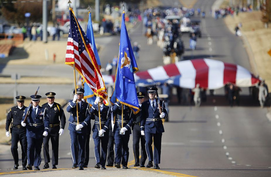 An epic flyover and plenty of patriotic music make the Midwest City Veterans Day Parade one of the best places in the state to honor military members past and present. Photo courtesy of the City of Midwest City